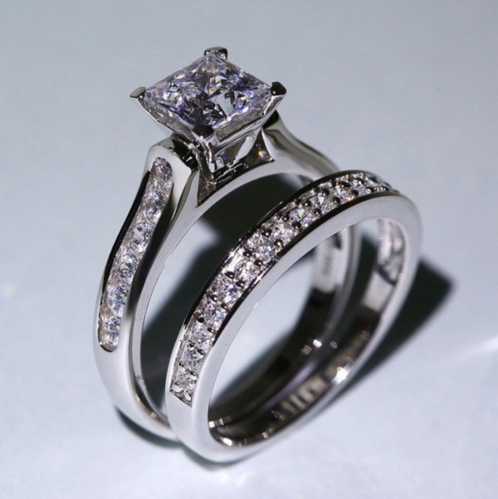 NWT 2pc set Silver Natural White Sapphire Ring